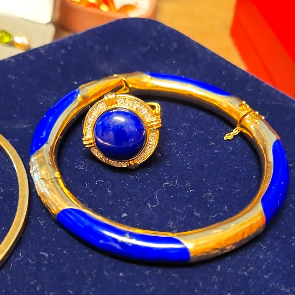 14k Vintage Blue Lapis Lazuli and Gold Bracelet